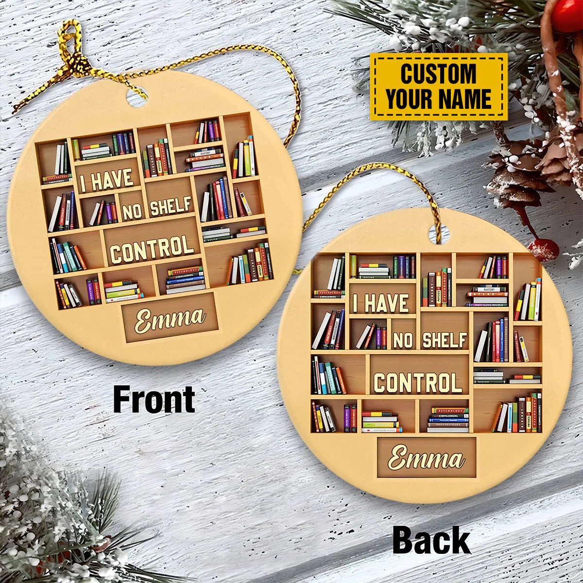 Personalized Librarian Ceramic Christmas Ornament - I Have No Shelf Control Ceramic Ornament, Gift Book Lover, Holiday Decor - Image 4
