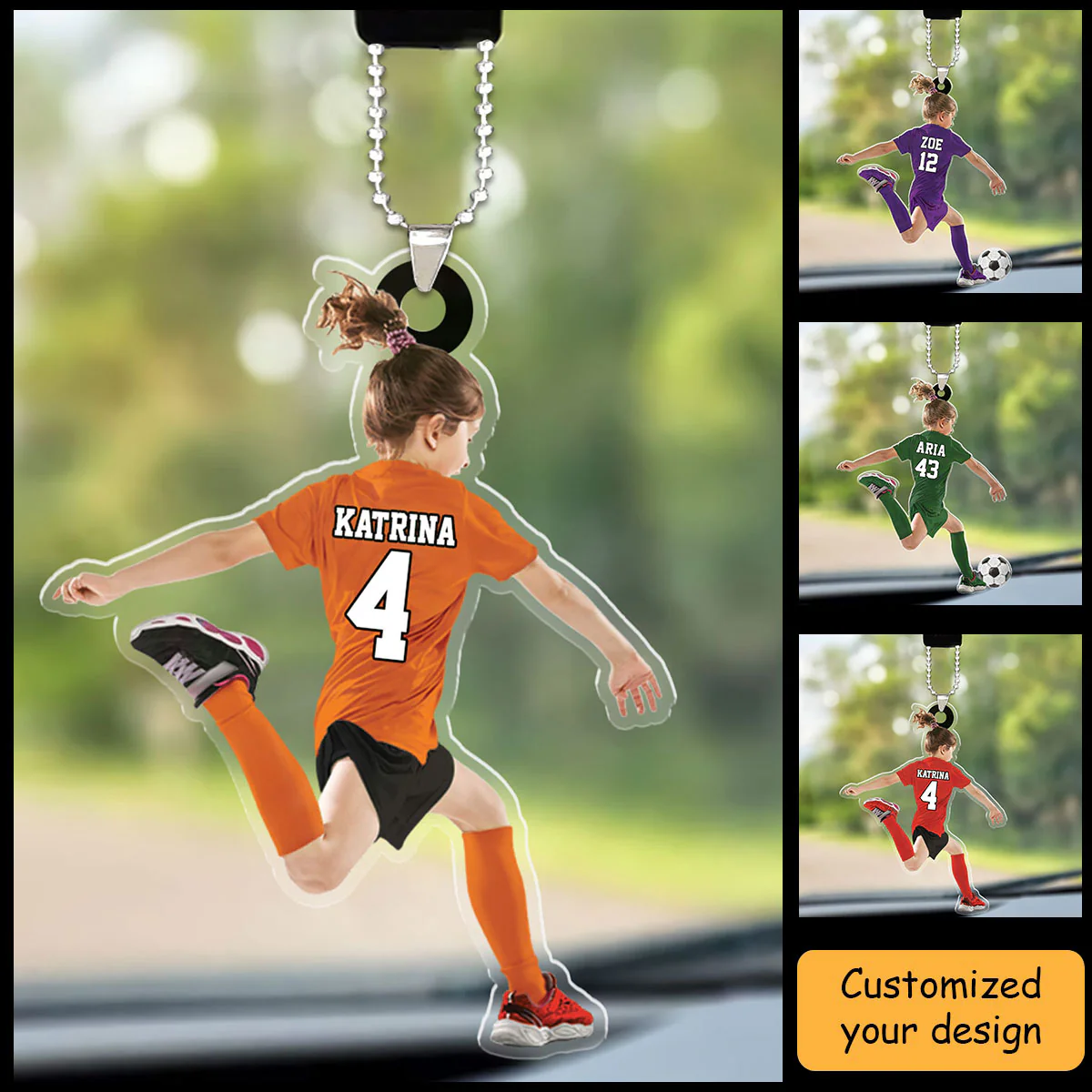 Personalized Little Girl Kid Soccer Players Car Ornament - Gift For Soccer Lovers, Best Idea Custom Car Ornament - Image 2