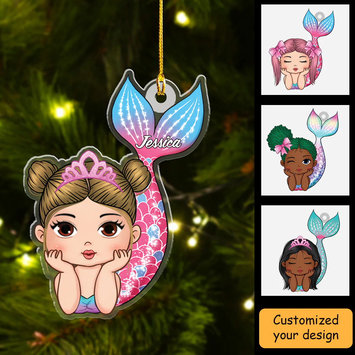Personalized Lovely Girl Mermaid Acrylic Ornament, Gift For Daughter Granddaughter - Image 2