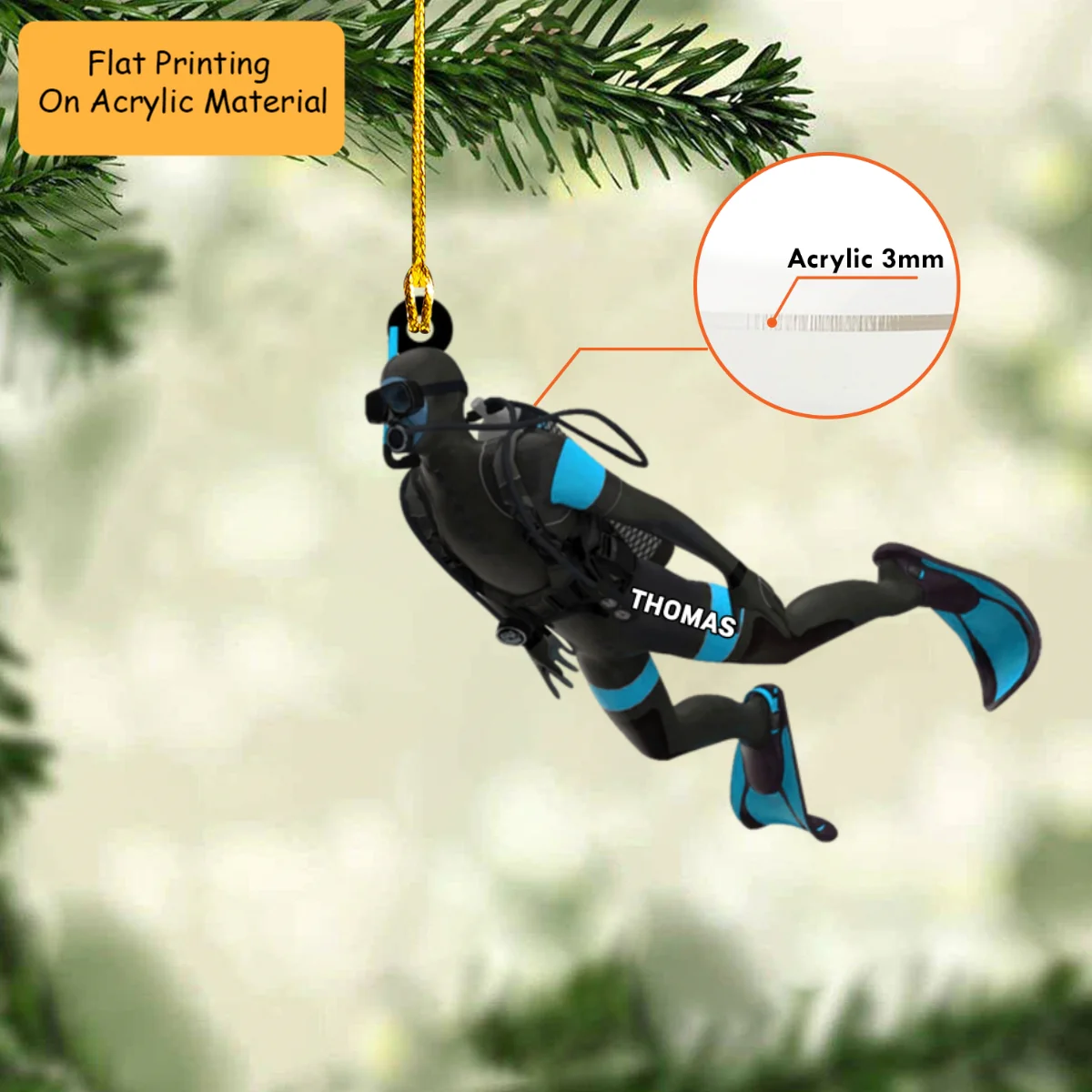 Personalized Male Man Scuba Diver Flat Acrylic Ornament, Meaningful Ornament Gifts For Scuba Diving Lover, Friends, Family - Image 3