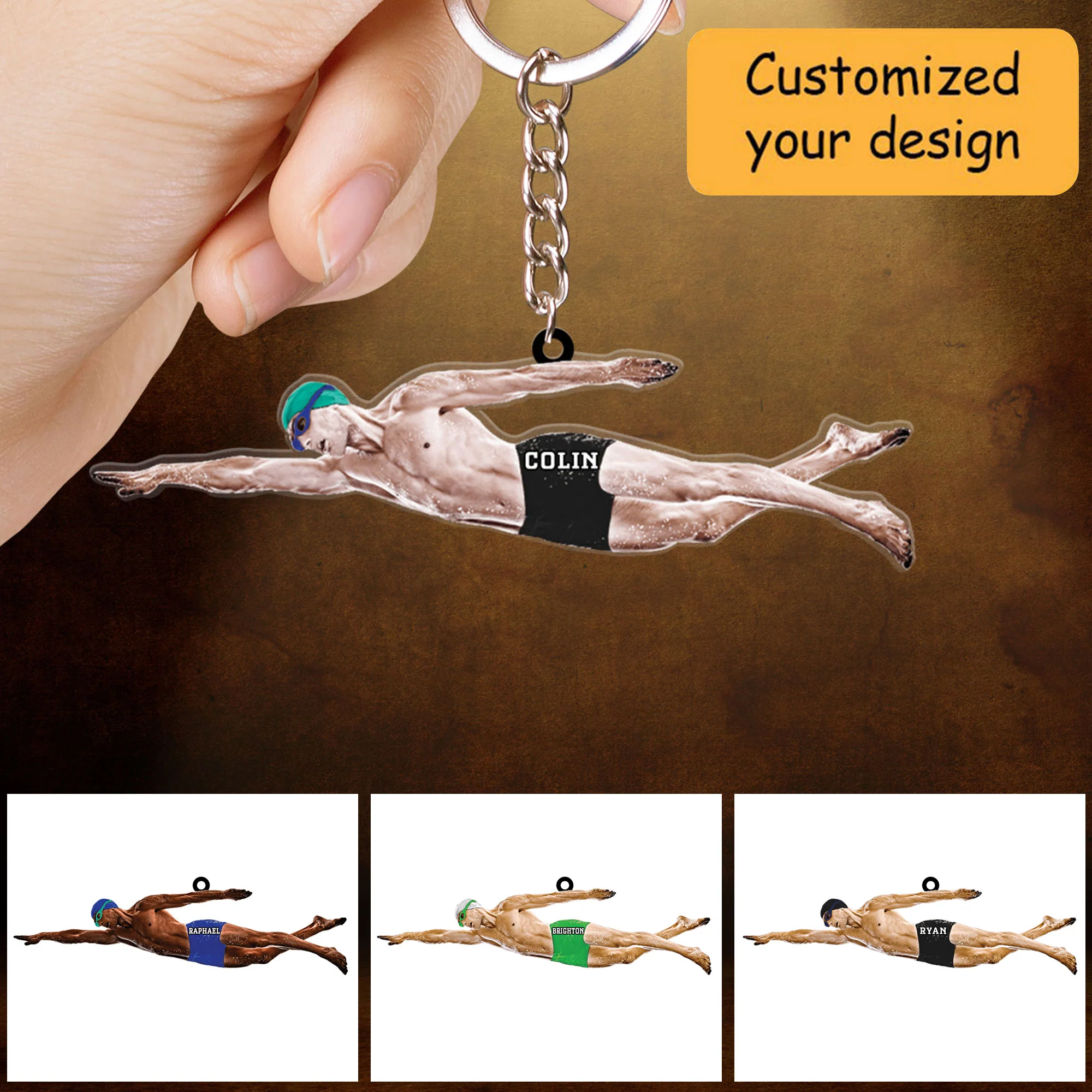 Personalized Male Swimmer Christmas Acrylic Keychain, Gift For Swimming Lovers, Man, Swimmer - Image 2