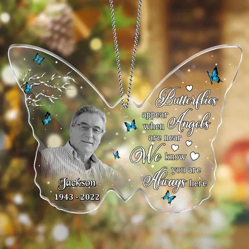 Personalized Memorial Dad Photo Butterfly Car Ornament, Custom Mother Photo Car Ornament - Memorial Gift For Mother, Father, Family, Friends - Image 5