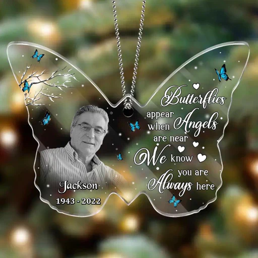 Personalized Memorial Dad Photo Butterfly Car Ornament, Custom Mother Photo Car Ornament - Memorial Gift For Mother, Father, Family, Friends - Image 6