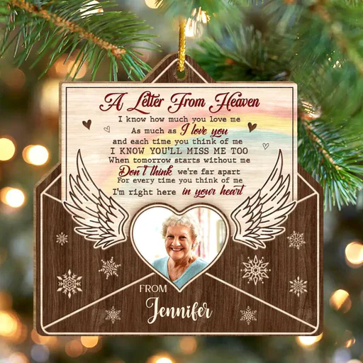 Personalized Memorial Photo Wooden Ornament, Custom Mom Photo Wood Ornament, A Letter From Heaven - Gift For Mom, Dad, Member's Family - Image 2