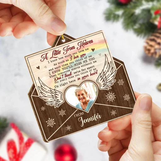 Personalized Memorial Photo Wooden Ornament, Custom Mom Photo Wood Ornament, A Letter From Heaven - Gift For Mom, Dad, Member's Family - Image 4