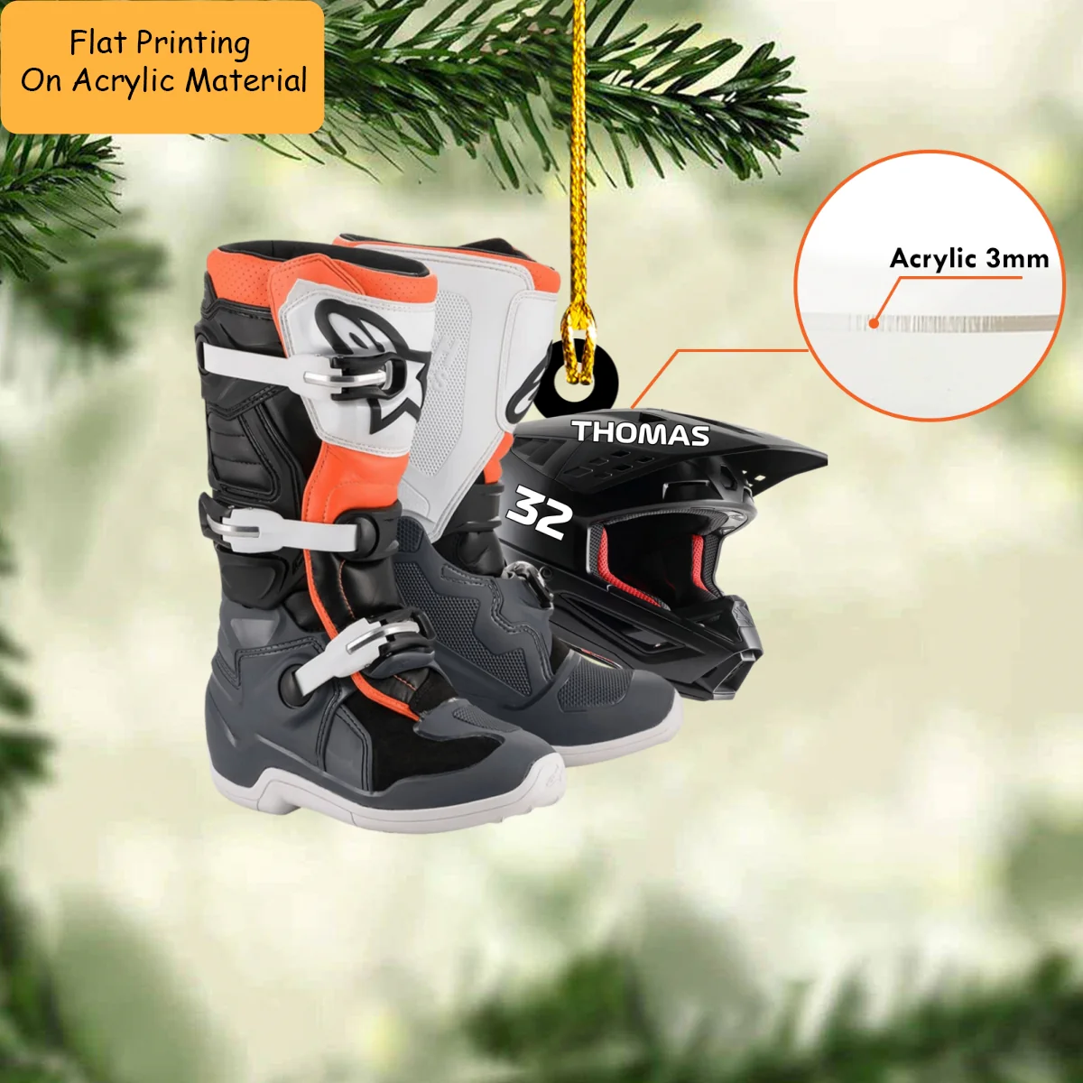 Personalized Motocross Helmet And Shoes Flat Acrylic Ornament, Meaningful Ornament Gifts For Motocross Lovers, Family - Image 3