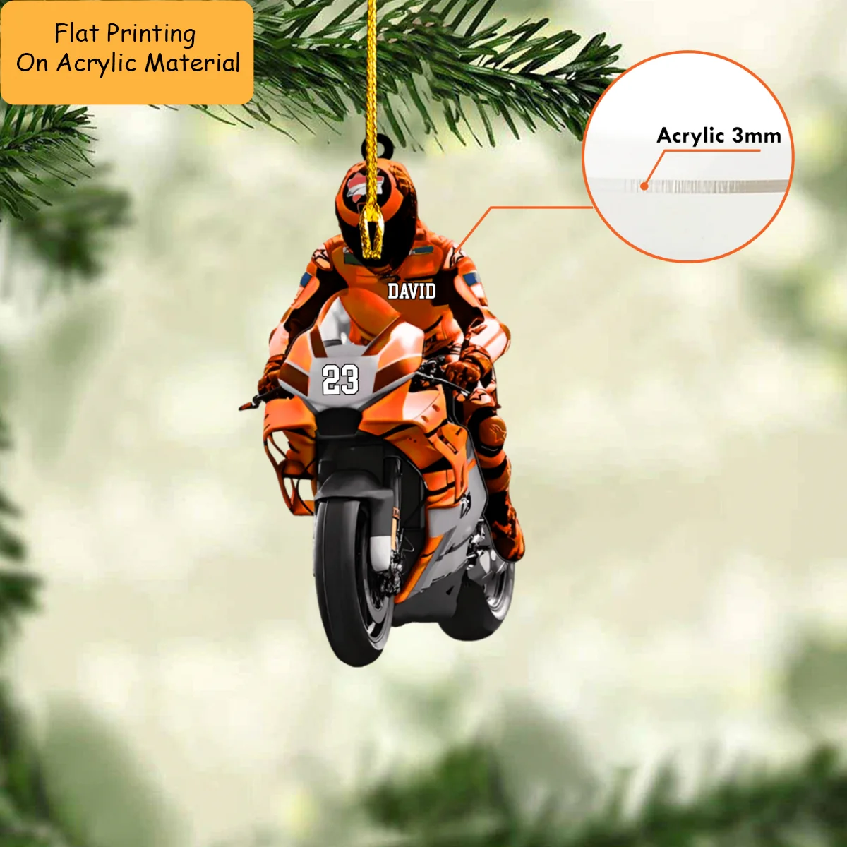 Personalized Motorcycle Man Flat Acrylic Ornament, Meaningful Ornament Gifts For Motorsports Lovers, Family, Friends - Image 3