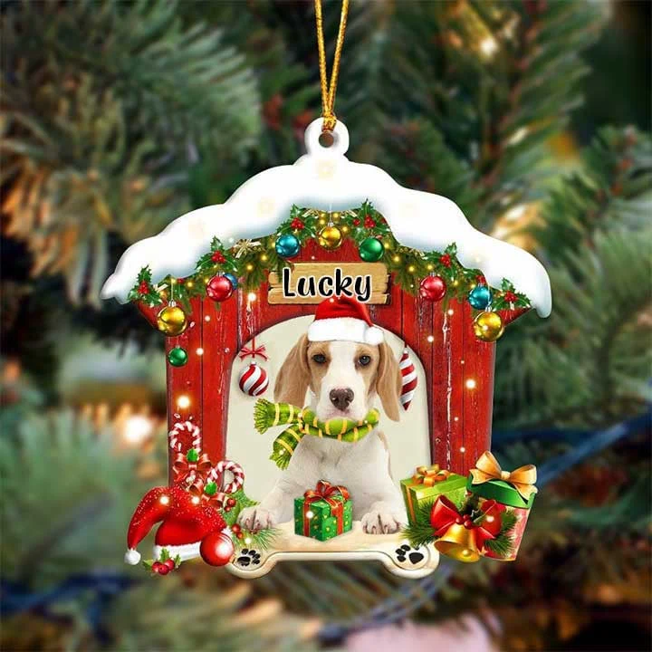 Personalized Name Beagle In Red Wood House Acrylic Christmas Ornament Gift For Dog Lovers, Dog Mom - Image 2