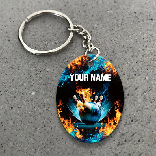Personalized Name Blue Bowling Ball And Pins On Fire Acrylic Keychain - Christmas Gift For Bowling Lovers, Bowling Team, Family, Friends - Image 7