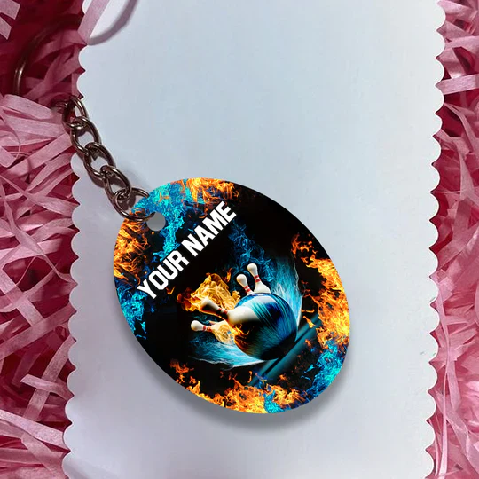 Personalized Name Blue Bowling Ball And Pins On Fire Acrylic Keychain - Christmas Gift For Bowling Lovers, Bowling Team, Family, Friends - Image 8