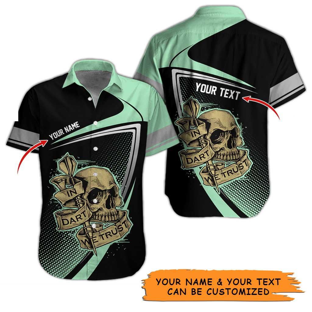 Personalized Name Darts Aloha Hawaiian Shirt - Amazing Darts And Skull Pattern, In Darts We Trust Personalized Name Hawaiian Shirt For Men & Women - Image 2