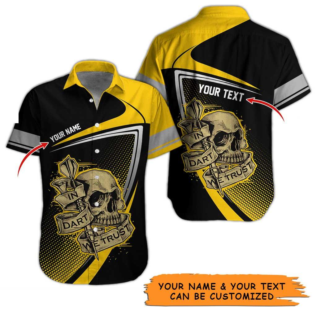 Personalized Name Darts Aloha Hawaiian Shirt - Amazing Darts And Skull Pattern, In Darts We Trust Personalized Name Hawaiian Shirt For Men & Women - Image 4