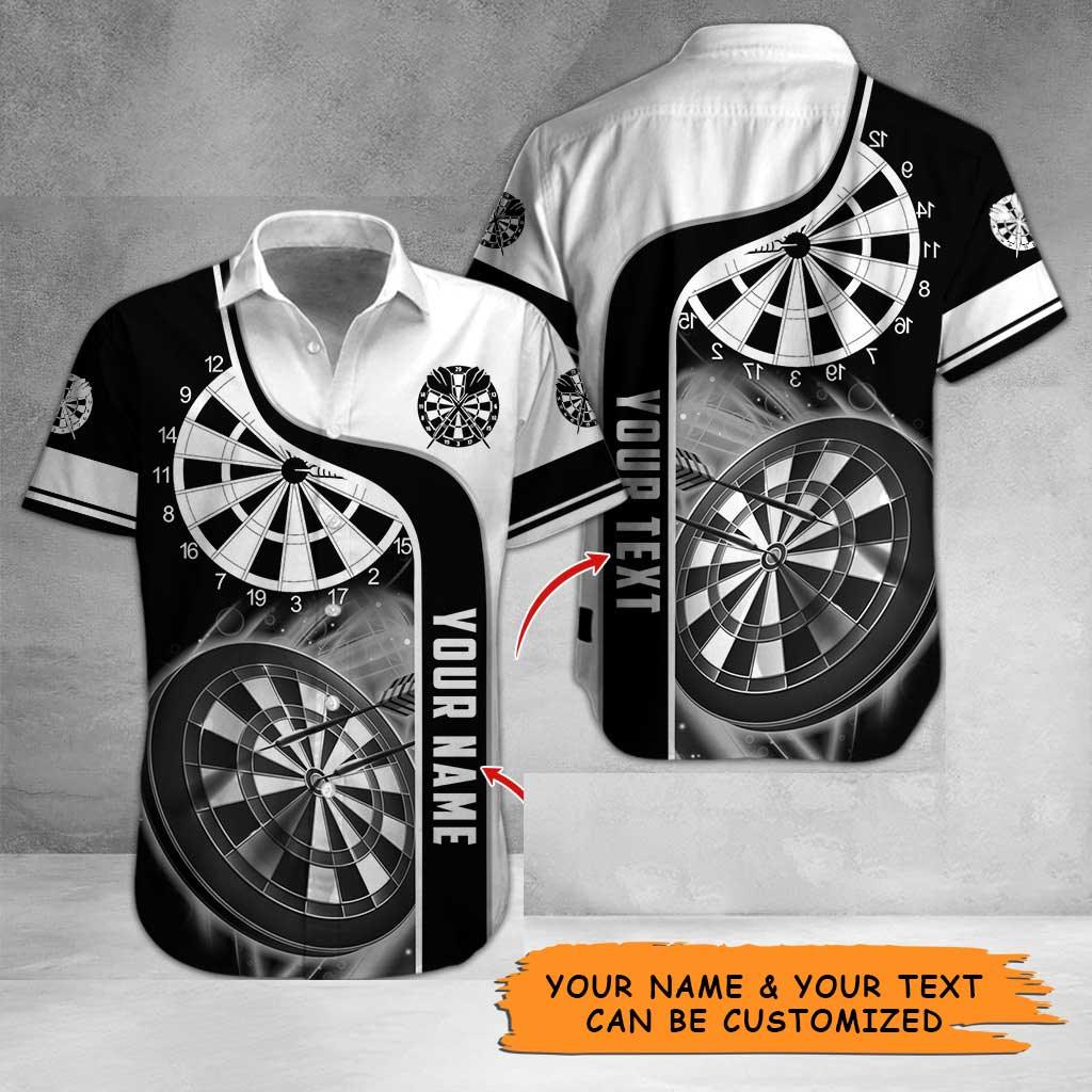 Personalized Name Darts Aloha Hawaiian Shirt - Black & White Darts Pattern Personalized Name Hawaiian Shirt For Men & Women, Darts Lover
