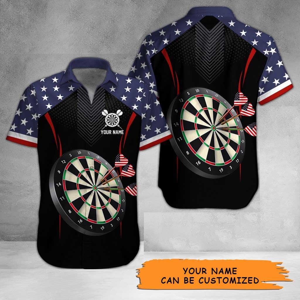 Personalized Name Darts Aloha Hawaiian Shirt - Cool Darts And US Flag Pattern Personalized Name Hawaiian Shirt For Men & Women, Darts Lover