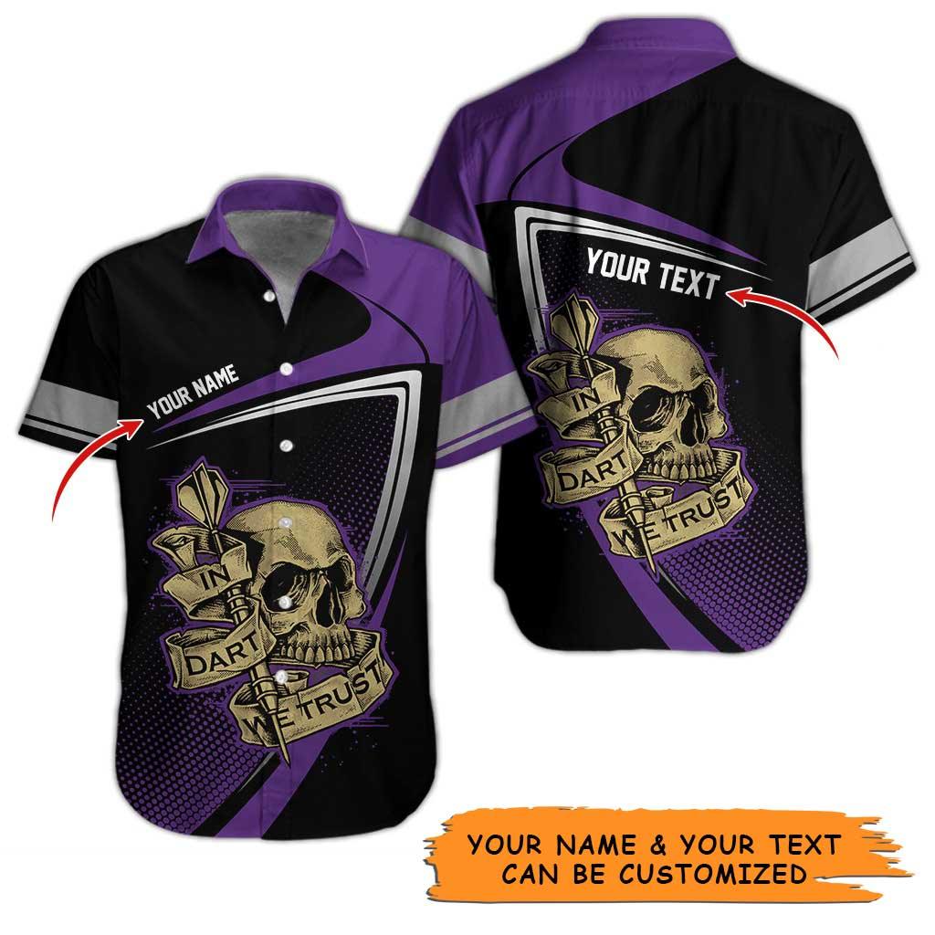 Personalized Name Darts Aloha Hawaiian Shirt - Cool Darts Pattern And Skull, In Darts We Trust Personalized Name Hawaiian Shirt For Men & Women - Image 2