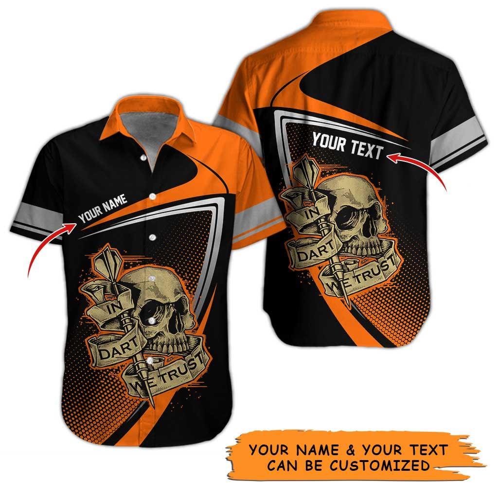 Personalized Name Darts Aloha Hawaiian Shirt - Cool Darts Pattern And Skull, In Darts We Trust Personalized Name Hawaiian Shirt For Men & Women - Image 3
