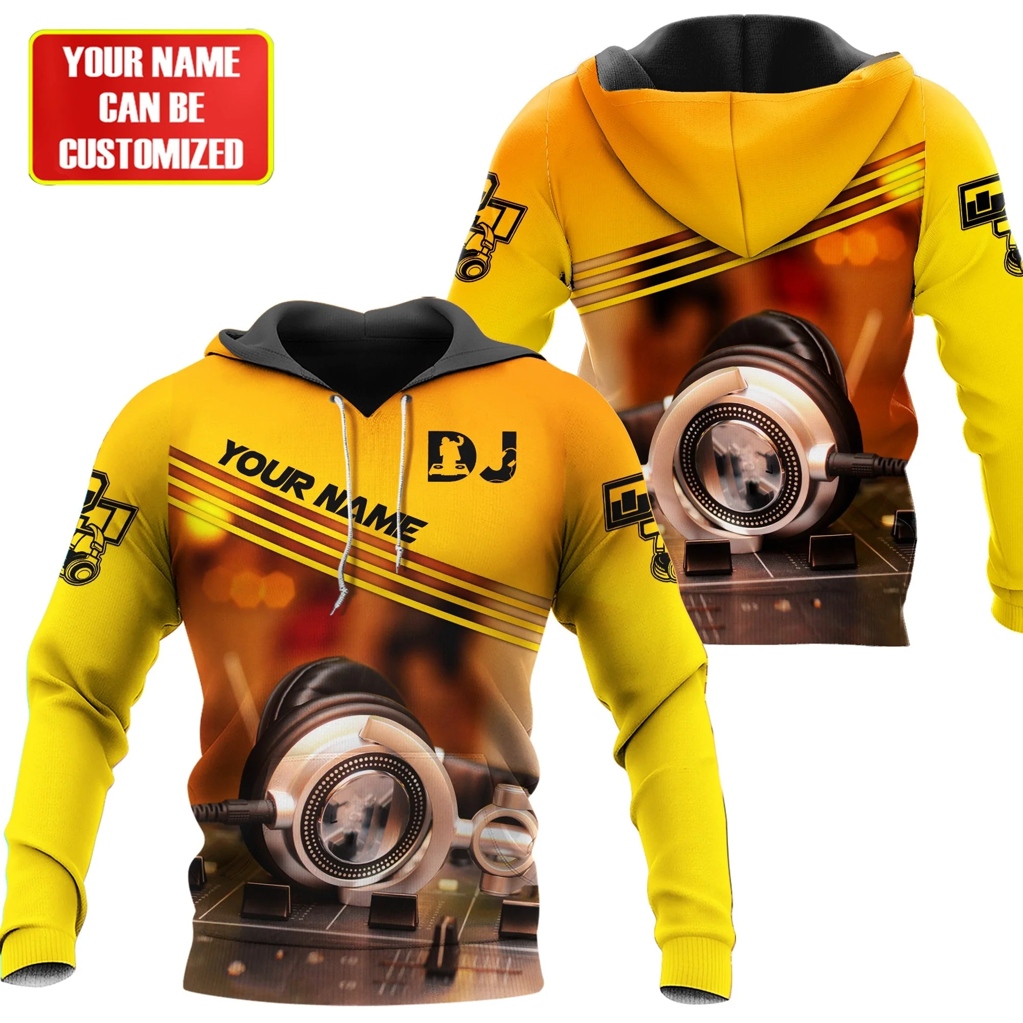Personalized Name Disc Jockey Hoodie - Custom Name DJ Hoodie, Deejay Gear Yellow Hoodie, Perfect DJ Hoodie for Men & Women - Image 4