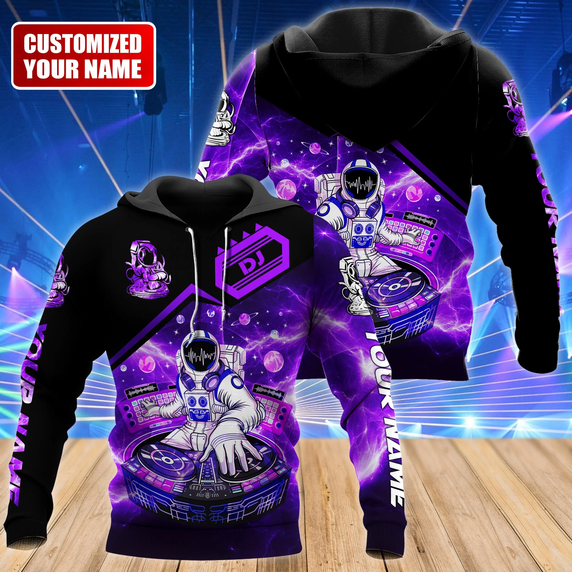 Personalized Name Disc Jockey Hoodie - Custom Name DJ Hoodie, DJ Astronaut Purple Hoodie, Perfect DJ Hoodie for Men & Women - Image 4