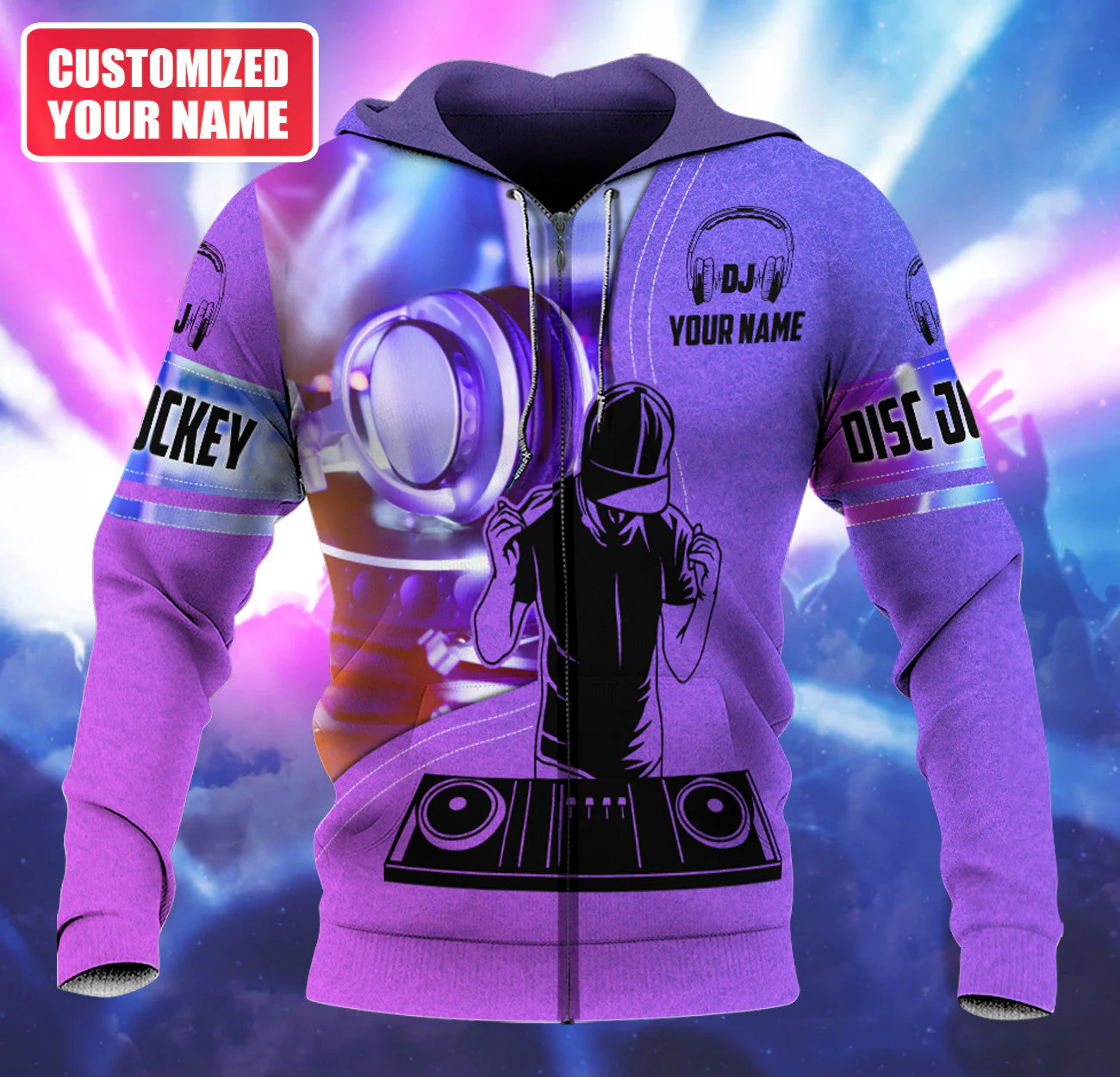 Personalized Name DJ Shirts - Custom Name Disc Jockey Shirts, Modern Music Disc Purple Shirts, Perfect DJ Shirts for Men, Friends, Family - Image 3