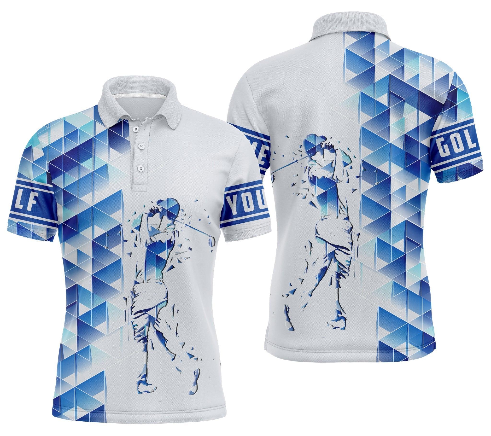 Personalized Name Golf Long Sleeve Polo Shirt Blue Diamond Pattern Golfing Apparel, Best Gift And Outfit For Golf Lover, Golfer, Team - Image 4