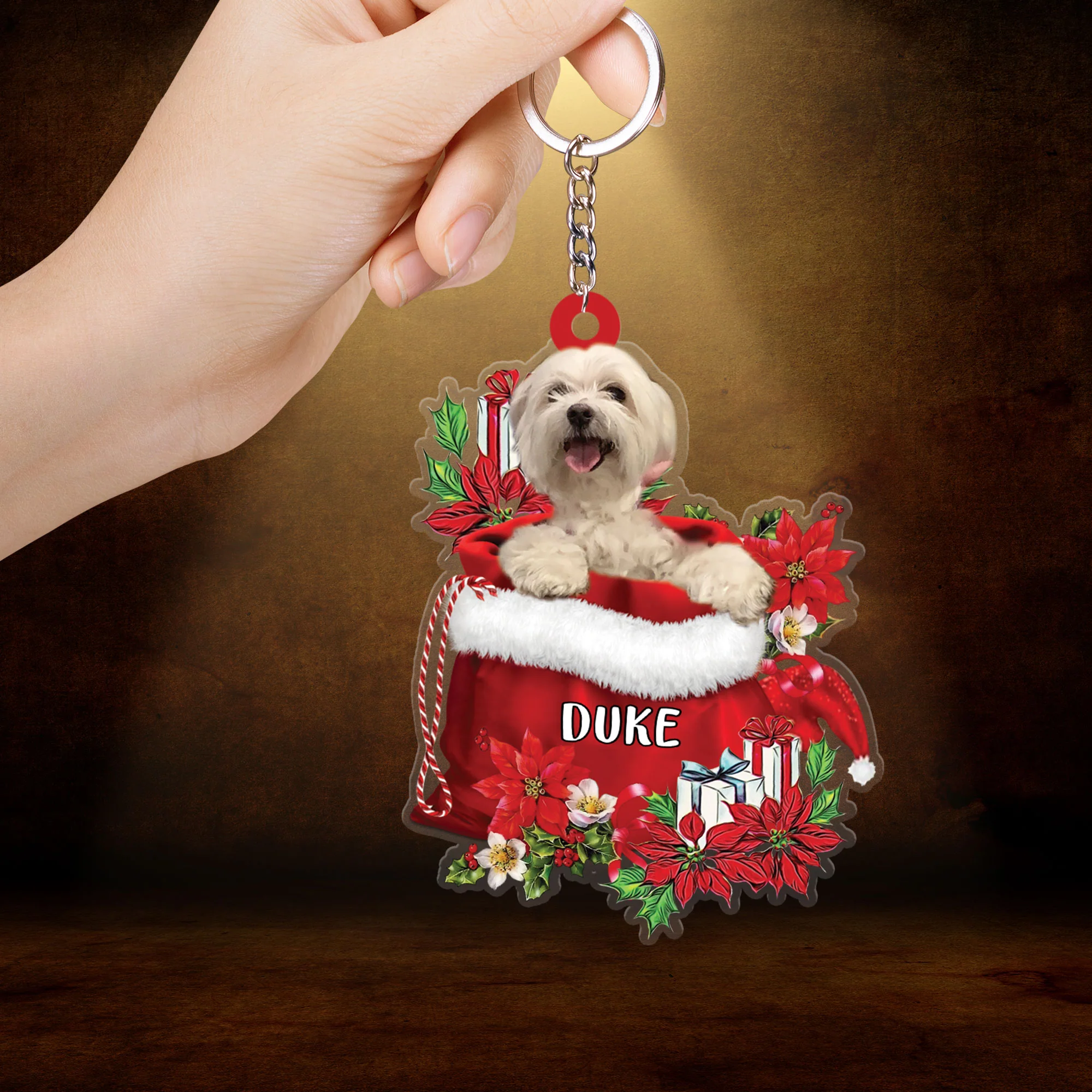 Personalized Name Maltese In Red Gift Bag Acrylic Christmas Ornament, Custom Christmas Gift For Dog Lovers, Dog Mom - Image 4