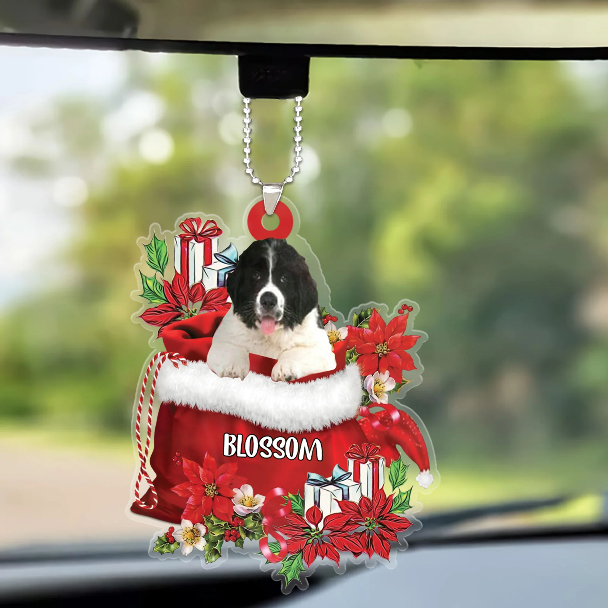 Personalized Name Newfoundland In Red Gift Bag Christmas Acrylic Keychain, Customized Christmas Gift For Dog Lovers, Dog Mom - Image 5