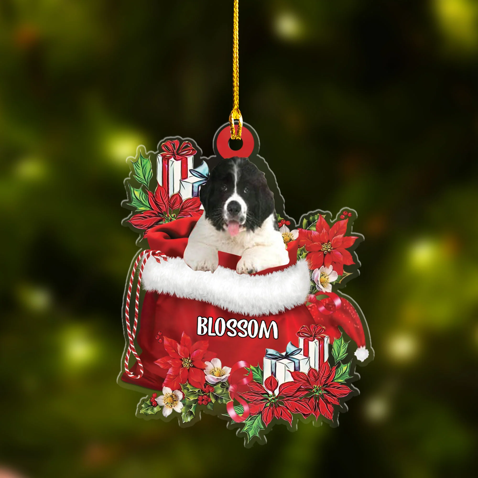 Personalized Name Newfoundland In Red Gift Bag Christmas Acrylic Keychain, Customized Christmas Gift For Dog Lovers, Dog Mom - Image 3