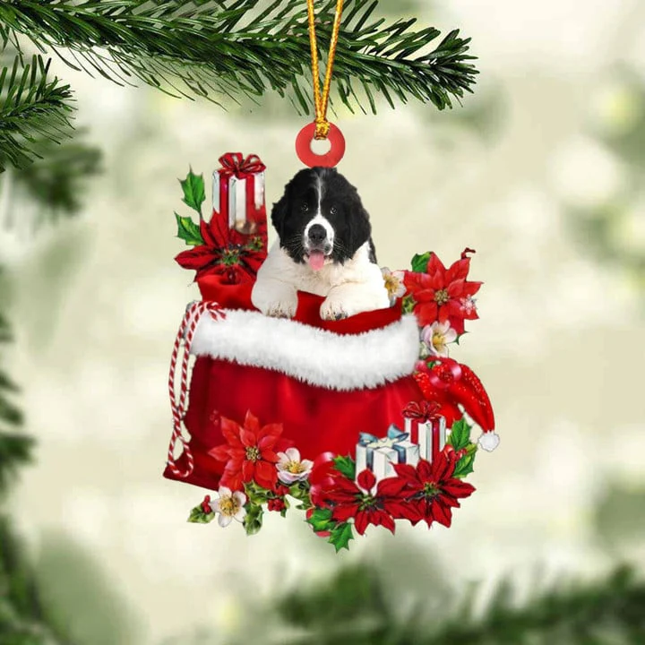 Personalized Name Newfoundland In Red Gift Bag Christmas Acrylic Keychain, Customized Christmas Gift For Dog Lovers, Dog Mom - Image 4