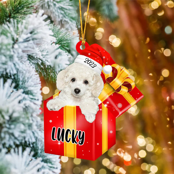 Personalized Name Poodle In Red Gift Box Acrylic Christmas Ornament Custom Pet Christmas Ornament - Gift For Dog Lovers, Pet Lovers - Image 2