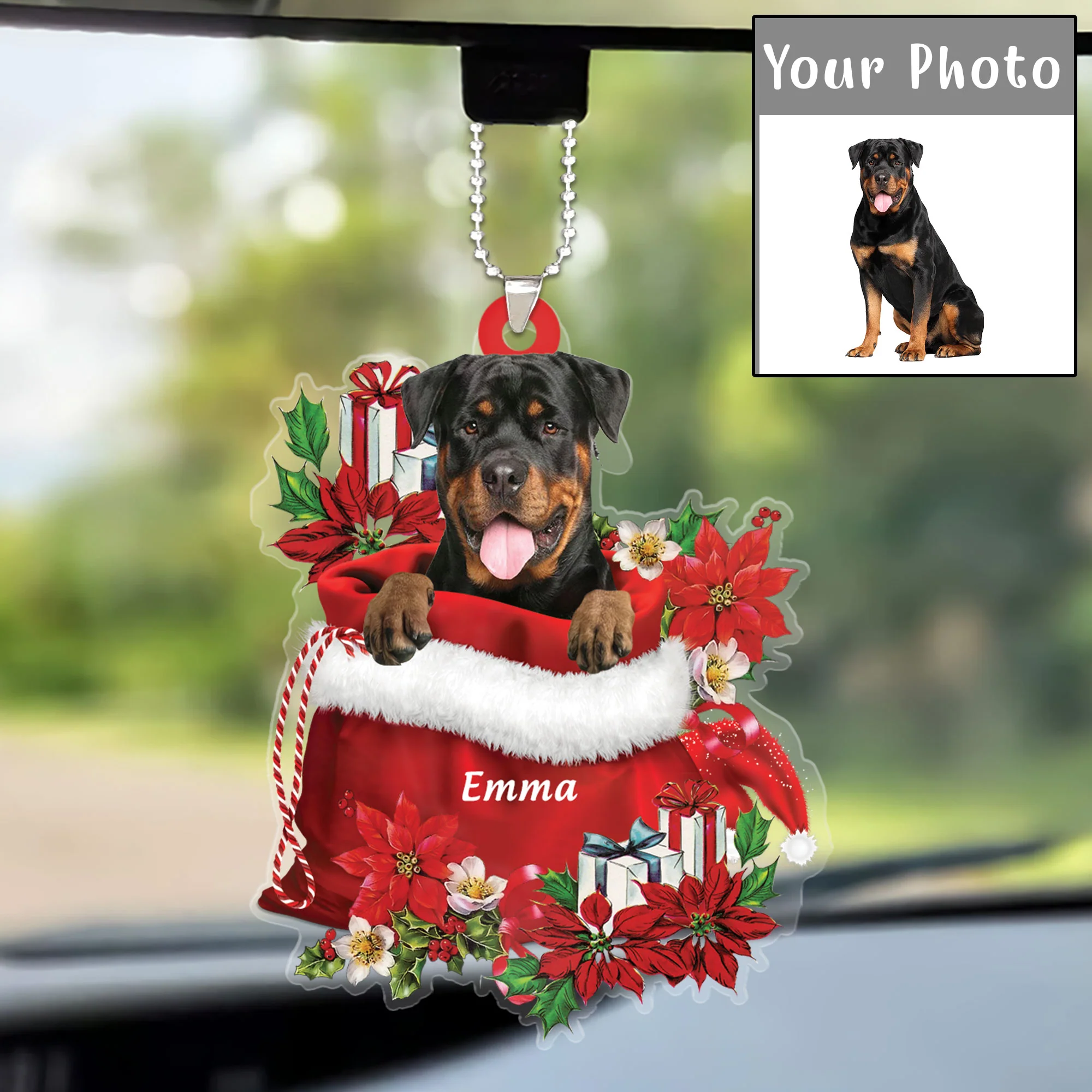 Personalized Name Rottweiler In Red Gift Bag Christmas Acrylic Keychain, Custom Christmas Gift For Dog Lovers, Dog Mom - Image 5