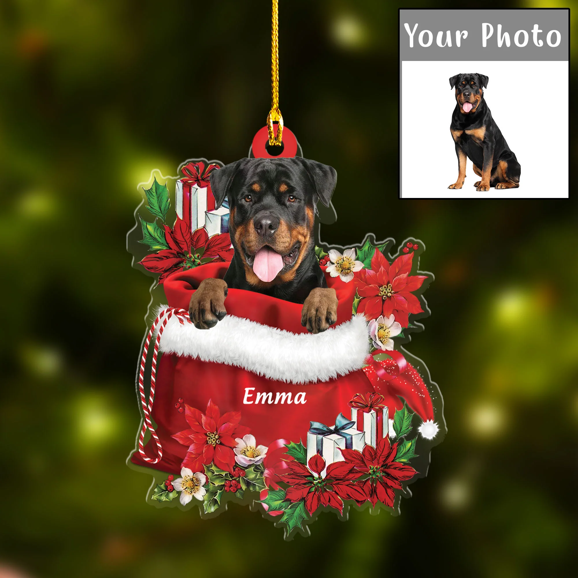 Personalized Name Rottweiler In Red Gift Bag Christmas Acrylic Keychain, Custom Christmas Gift For Dog Lovers, Dog Mom - Image 3