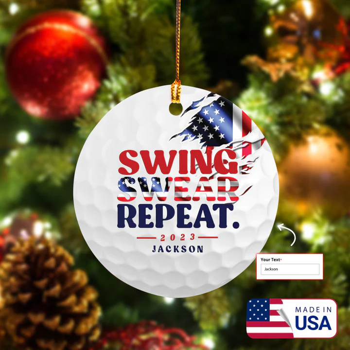 Personalized Name Swing Swear Repeat 2023 Circle Ceramic Ornament, Christmas Golf Ceramic Ornament - Best Gift For Golf Lovers, Christmas - Image 2