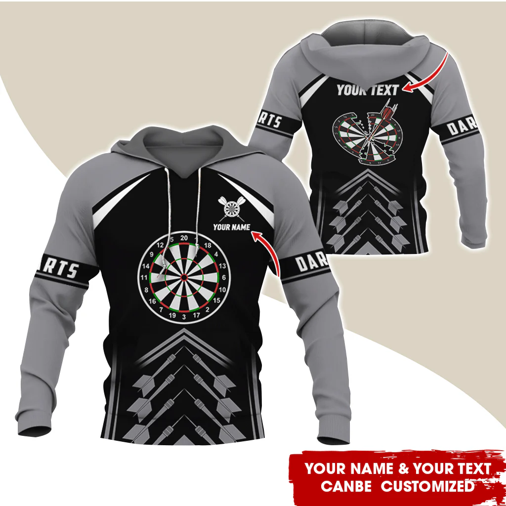 Personalized Name & Text Darts Premium Hoodie, Broken Darts Pattern Hoodie, Perfect Gift For Darts Lovers, Friend, Family - Image 2
