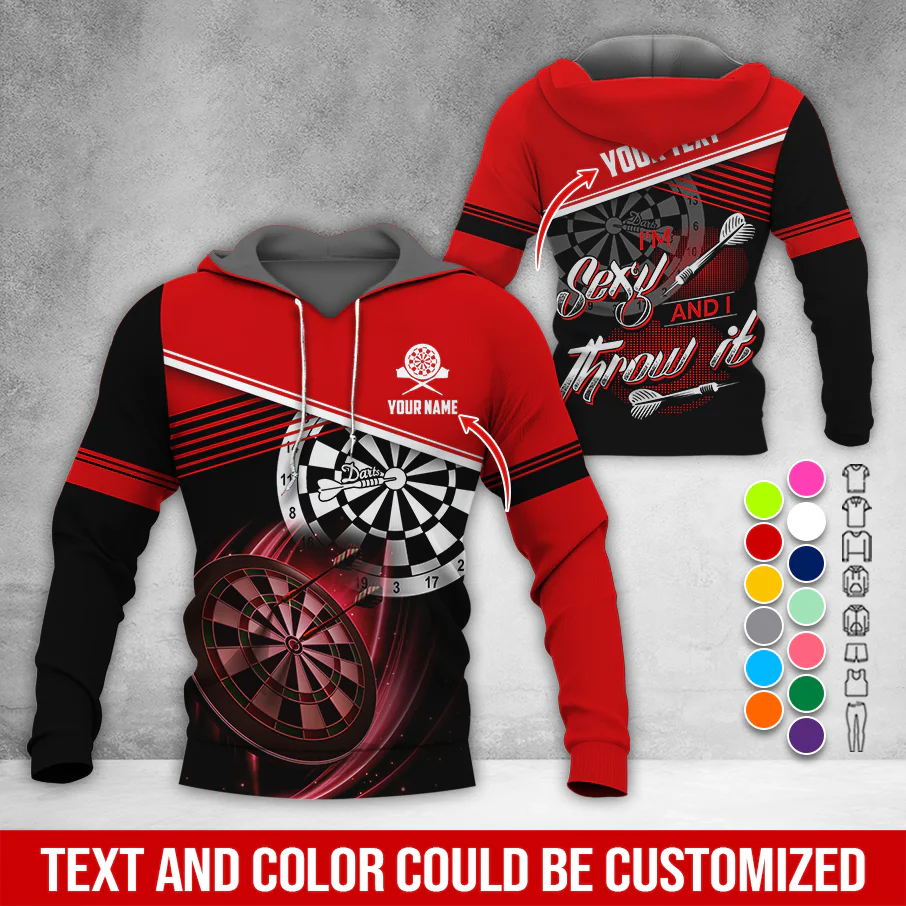 Personalized Name & Text Darts Premium Hoodie, I'm Sexy And I Throw It Darts Hoodie, Perfect Gift For Darts Lovers, Friend, Family - Image 3