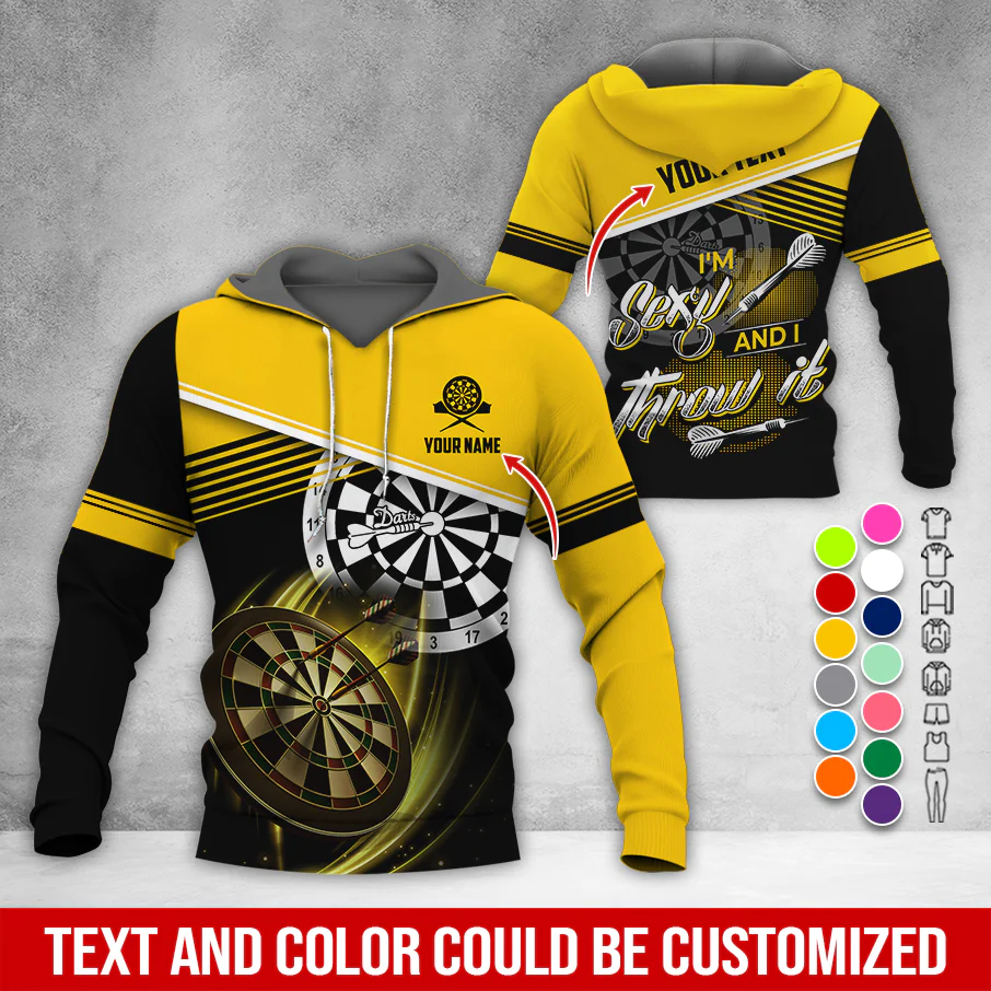 Personalized Name & Text Darts Premium Hoodie, I'm Sexy And I Throw It Darts Hoodie, Perfect Gift For Darts Lovers, Friend, Family - Image 5