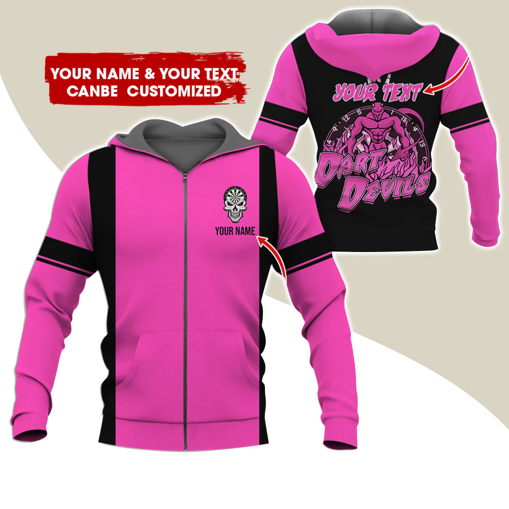 Personalized Name & Text Devils Darts Premium Zip Hoodie, Custom Name Dartboard Zip Hoodie For Men & Women - Gift For Darts Lovers, Darts Players - Image 12