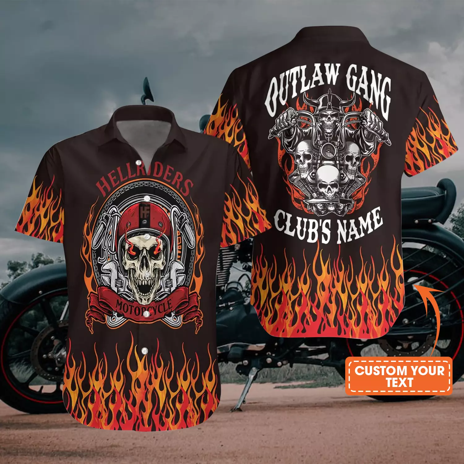 Personalized Outlaw Motorcycle Gang Hawaiian Shirt, Motorcycle Hawaiian Shirt, Skull Aloha Shirt For Men Women, Perfect Gift For Husband, Wife, Friend, Family
