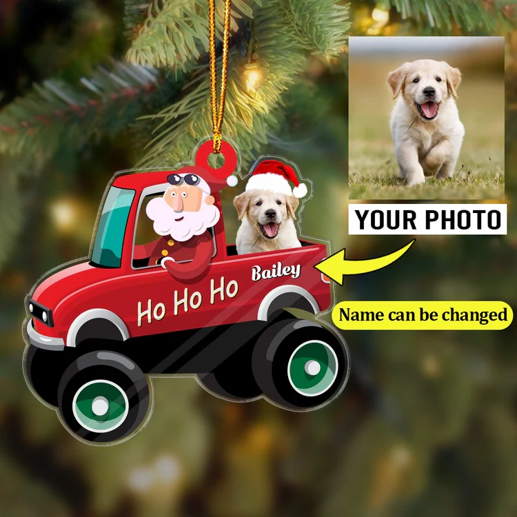Personalized Photo Dog Acrylic Ornament, Dog Santa And Truck Acrylic Christmas Ornament For Dog Lover, Funny Dog Ornament - Image 2