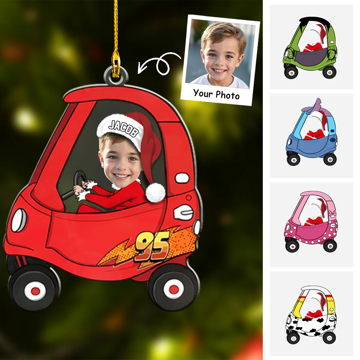 Personalized Photo Kid Driving Cartoon Car Flat Acrylic Ornament, Ornament Gifts For Son, Grandson, Daughter, Granddaughter - Image 2