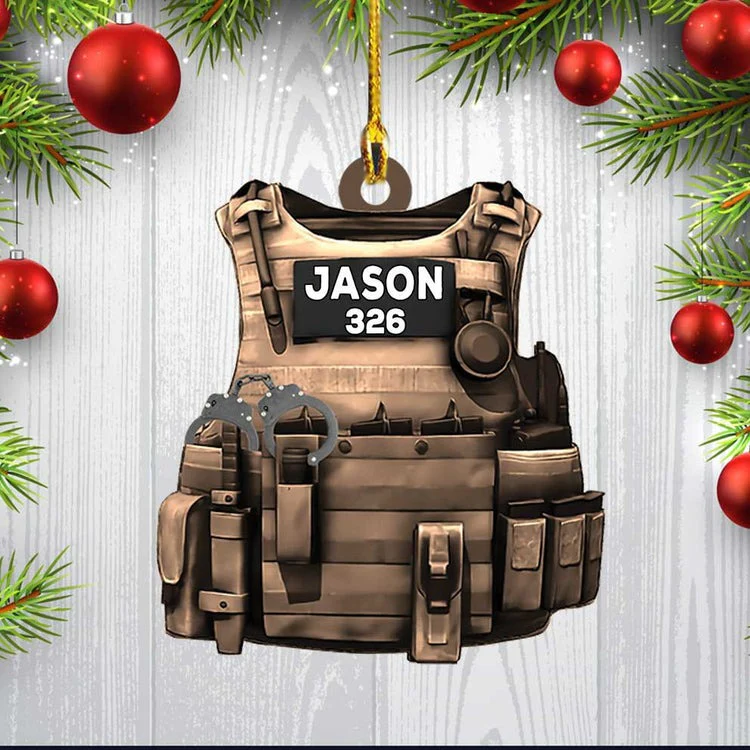 Personalized Police Bulletproof Vest Ornament, Police Christmas Ornament For Him - Image 2