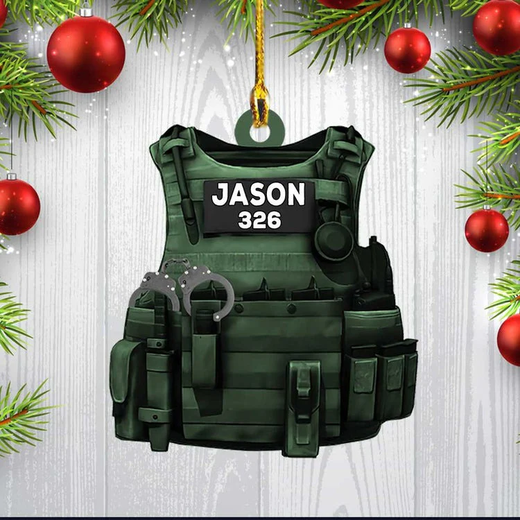Personalized Police Bulletproof Vest Ornament, Police Christmas Ornament For Him - Image 3