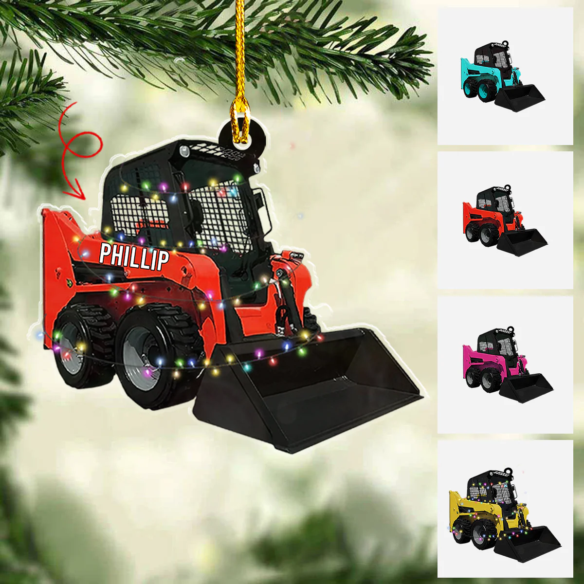 Personalized Skid Steer Loader Flat Acrylic Ornament, Truck Car Christmas Ornament Gift For Grandson, Granddaughter - Image 2
