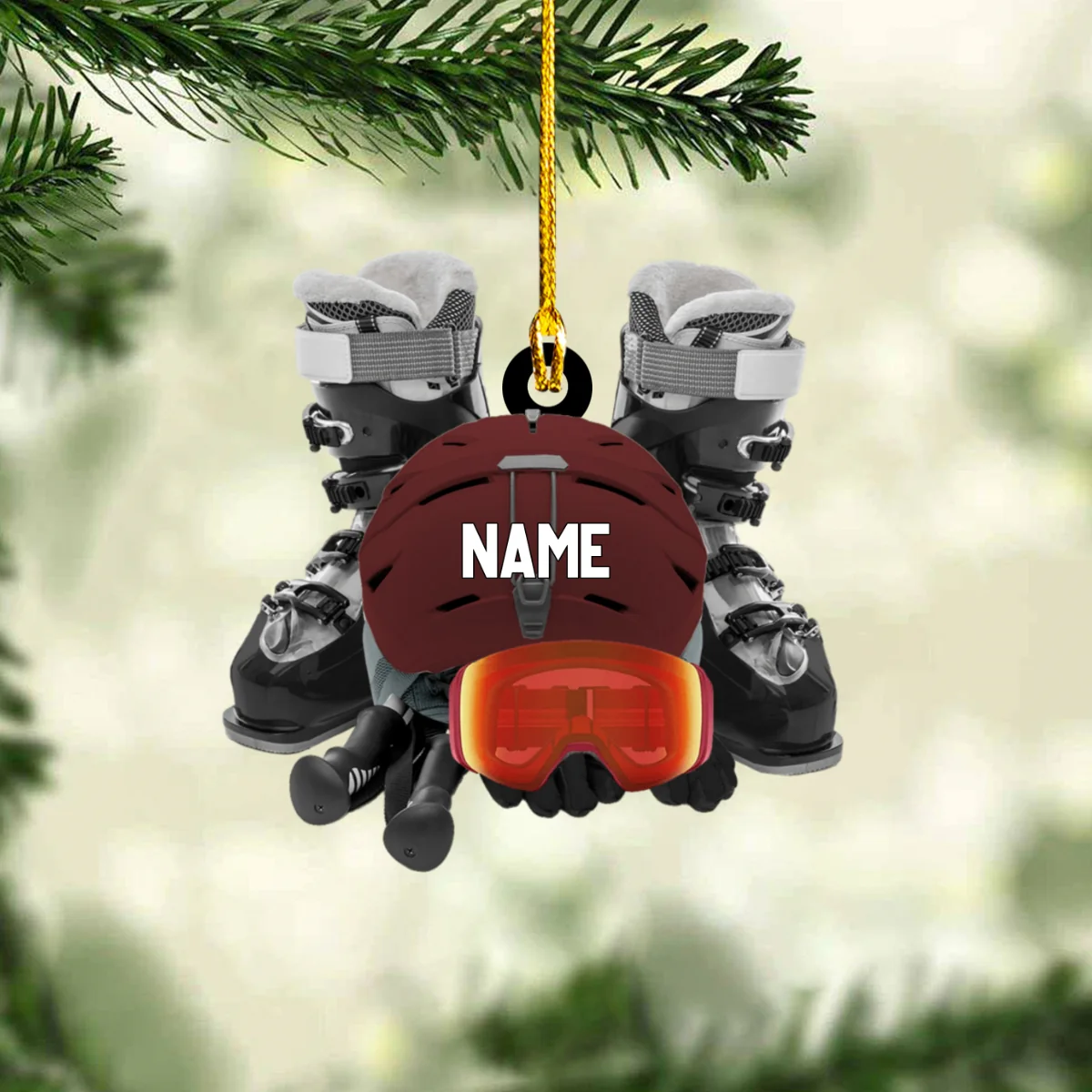 Personalized Skiing Snowboarding Gear Flat Acrylic Ornament, Meaningful Ornament Gifts For Skiing Lovers, Skiing Club - Image 3