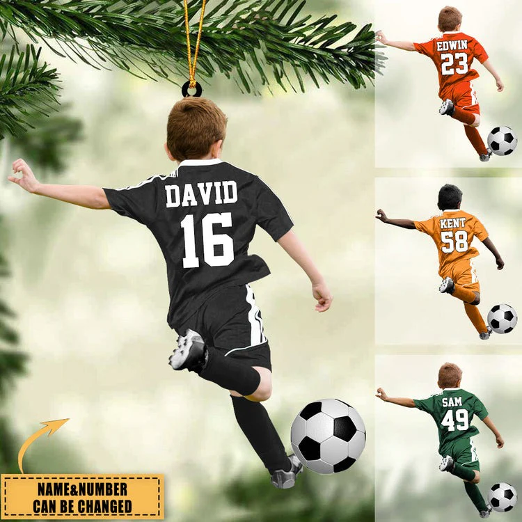 Personalized Soccer Boy Acrylic Christmas Ornament, Gift For Soccer Lovers - Best Idea Custom Shape Ornament Christmas For Kids - Image 2
