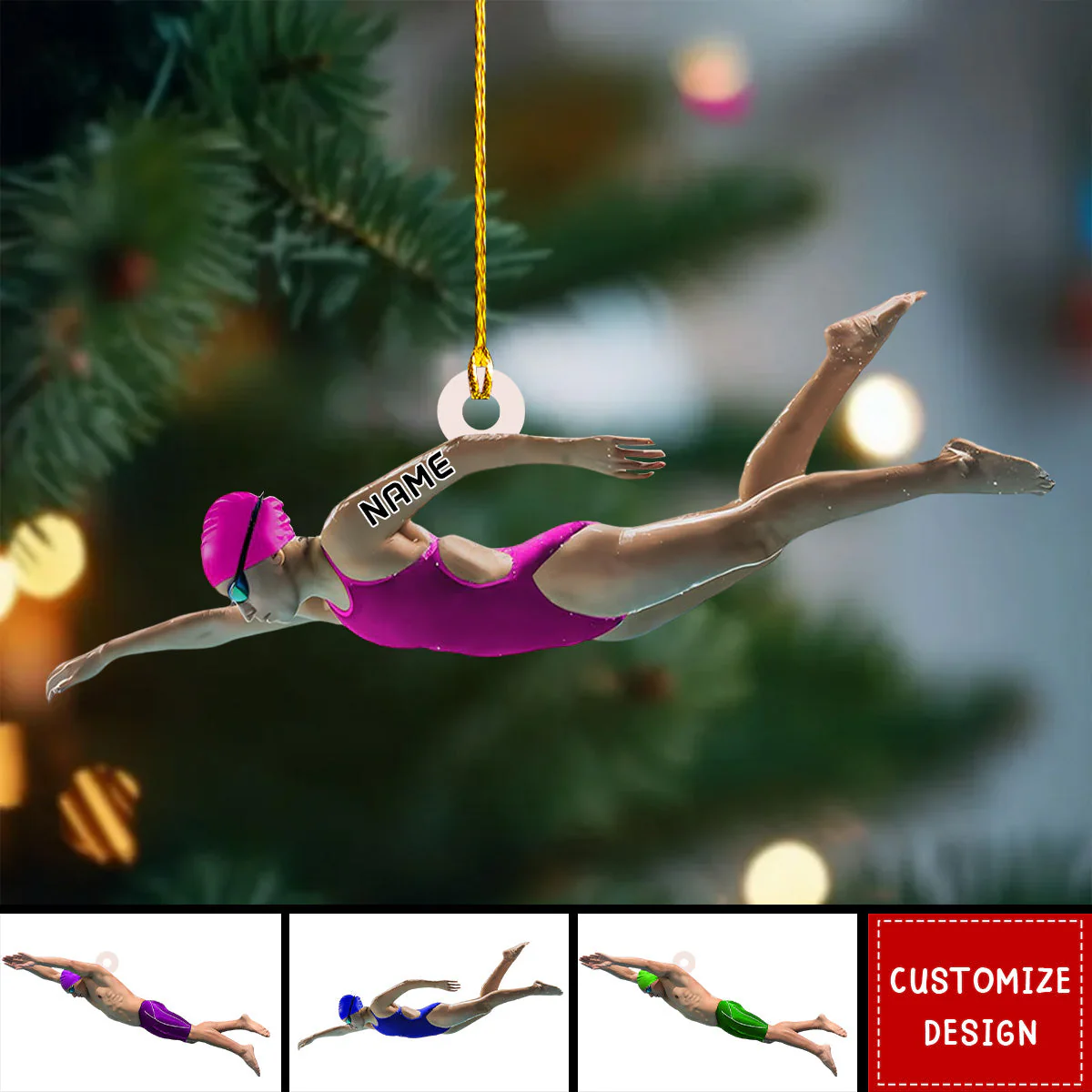 Personalized Swimmer Moment Flat Acrylic Ornament, Christmas Ornament Gifts For Son, Daughter, Grandson, Granddaughter - Image 2