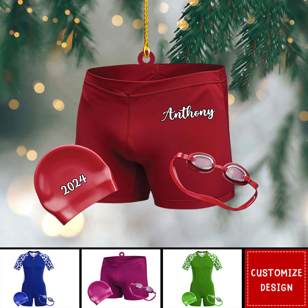 Personalized Swimming Gear Flat Acrylic Ornament, Meaningful Christmas Ornament Gifts For Son, Grandson, Family, Friends - Image 3