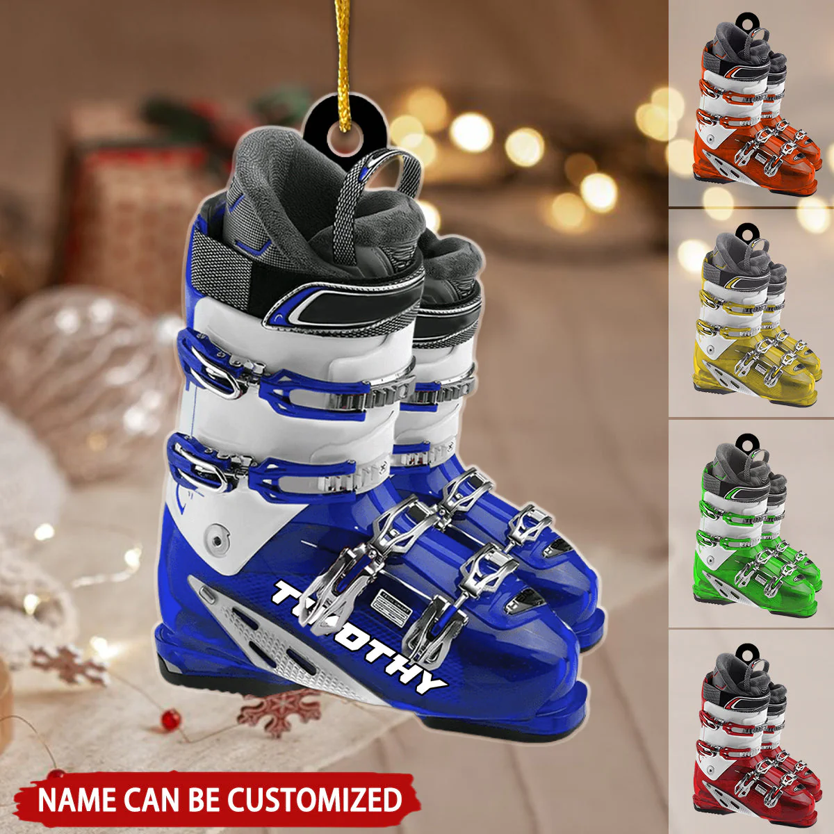 Personalized Winter Skiing Boots Flat Acrylic Ornament, Christmas Ornament Gifts For Son, Grandson, Daughter, Skiing Lovers - Image 2