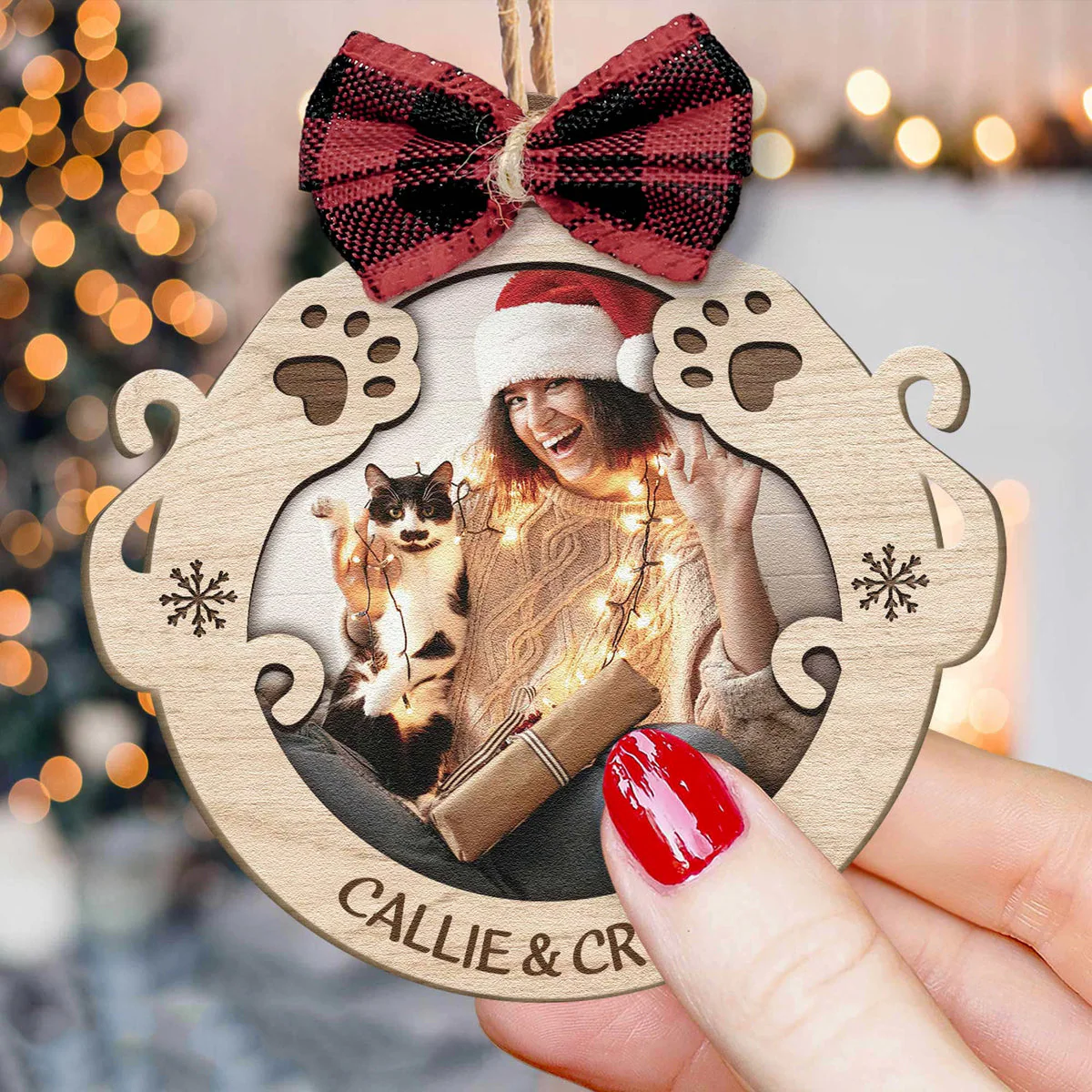 Personalized Wooden Cat Lover Ornament, Custom Your Great Moment Cat Photo Wooden Ornament For Christmas, Best Personalized Presents For Cat lovers - Image 2