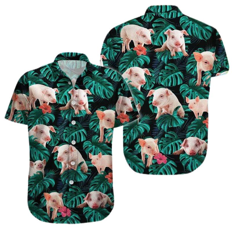 Pig Aloha Hawaiian Shirt - Baby Pig Hawaiian Shirt, Tropical Leaves Pattern Hawaiian Shirt For Men & Women, Pig Lover - Image 2
