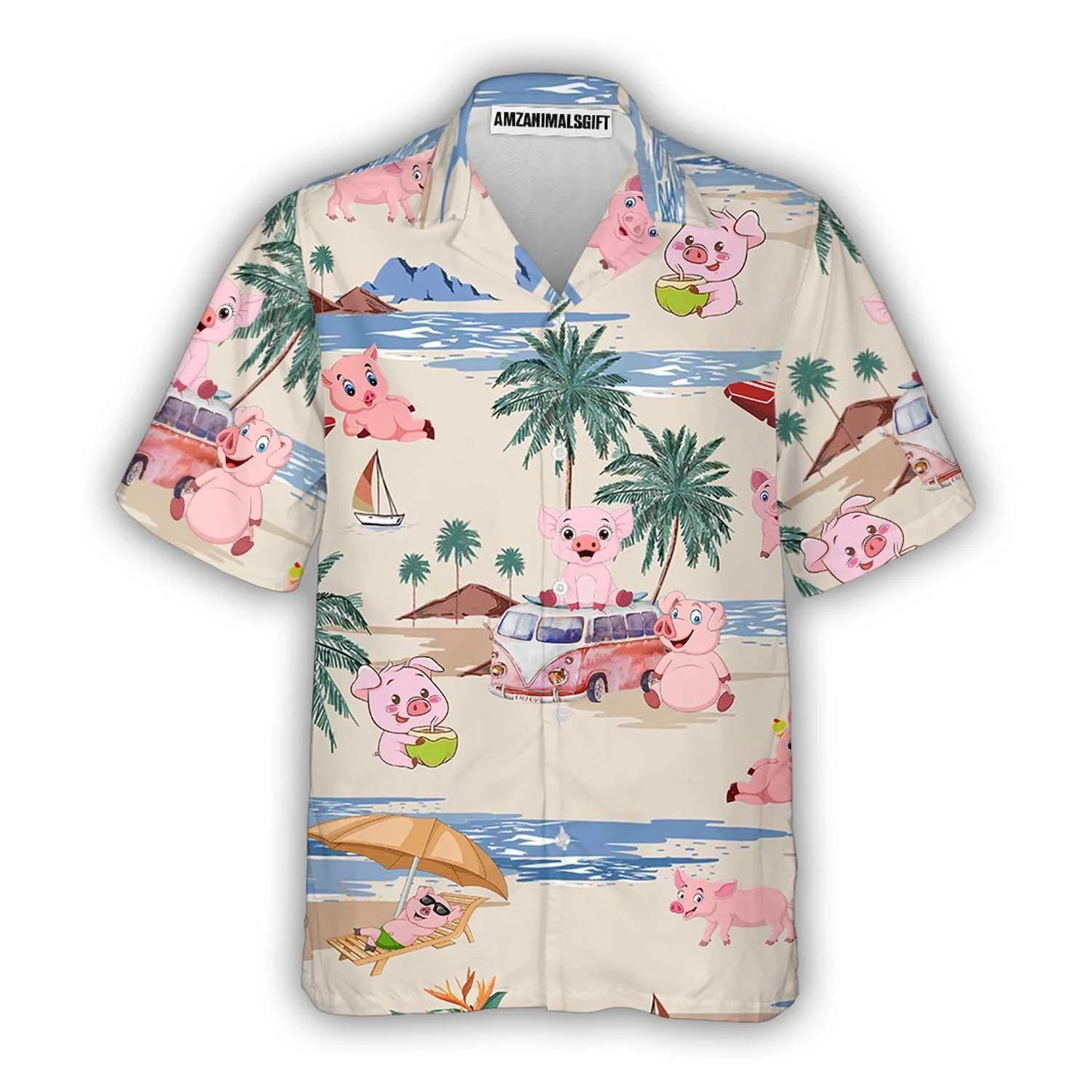 Pig Aloha Hawaiian Shirt, Pig Beach Pattern Hawaiian Shirt, Pig Aloha Hawaii Shirt For Summer - Perfect Gift For Men, Women, Pig Lover, Friend, Family - Image 2